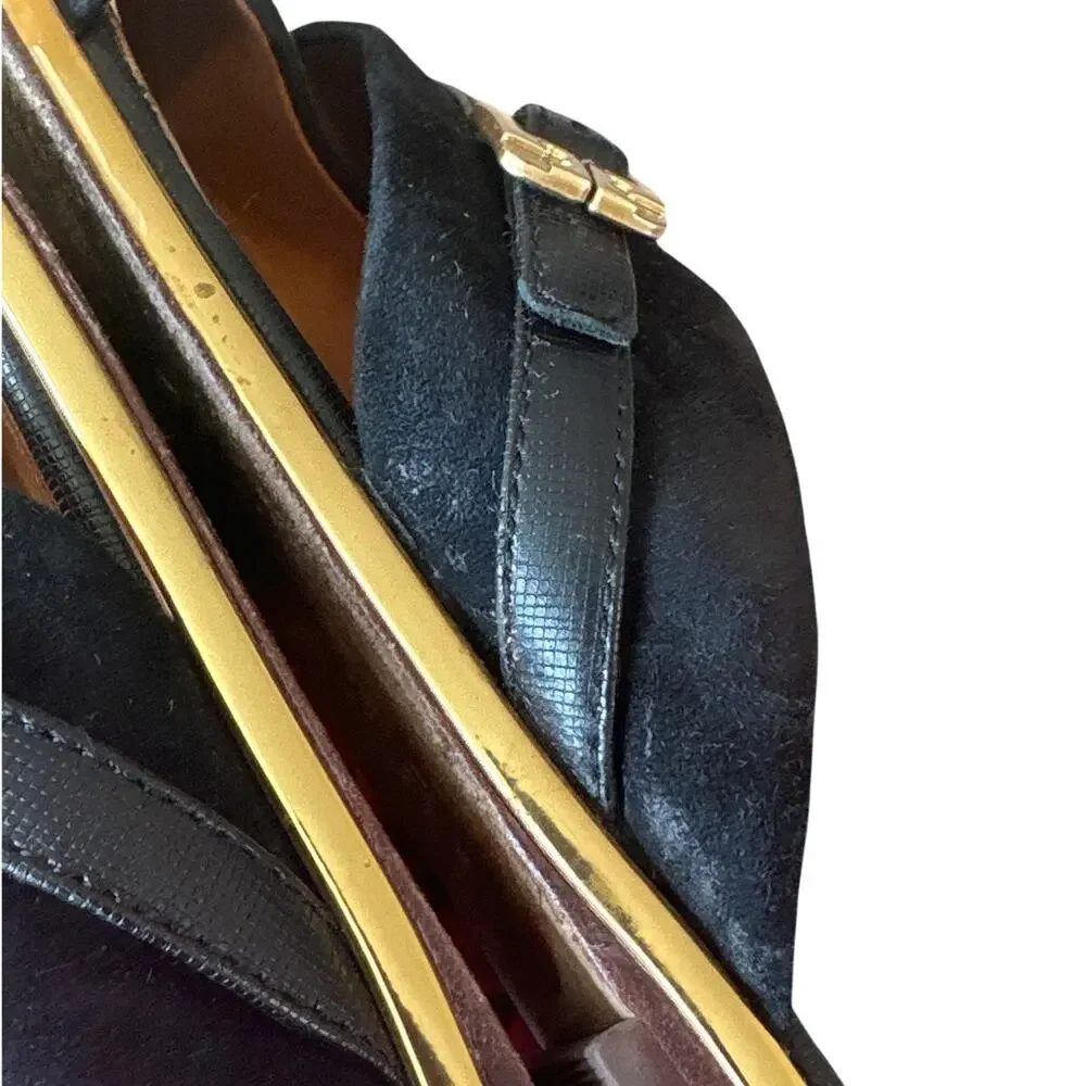 Tory Burch Delaney 5mm Sandals Perfect Black Suede‎ Leather 8